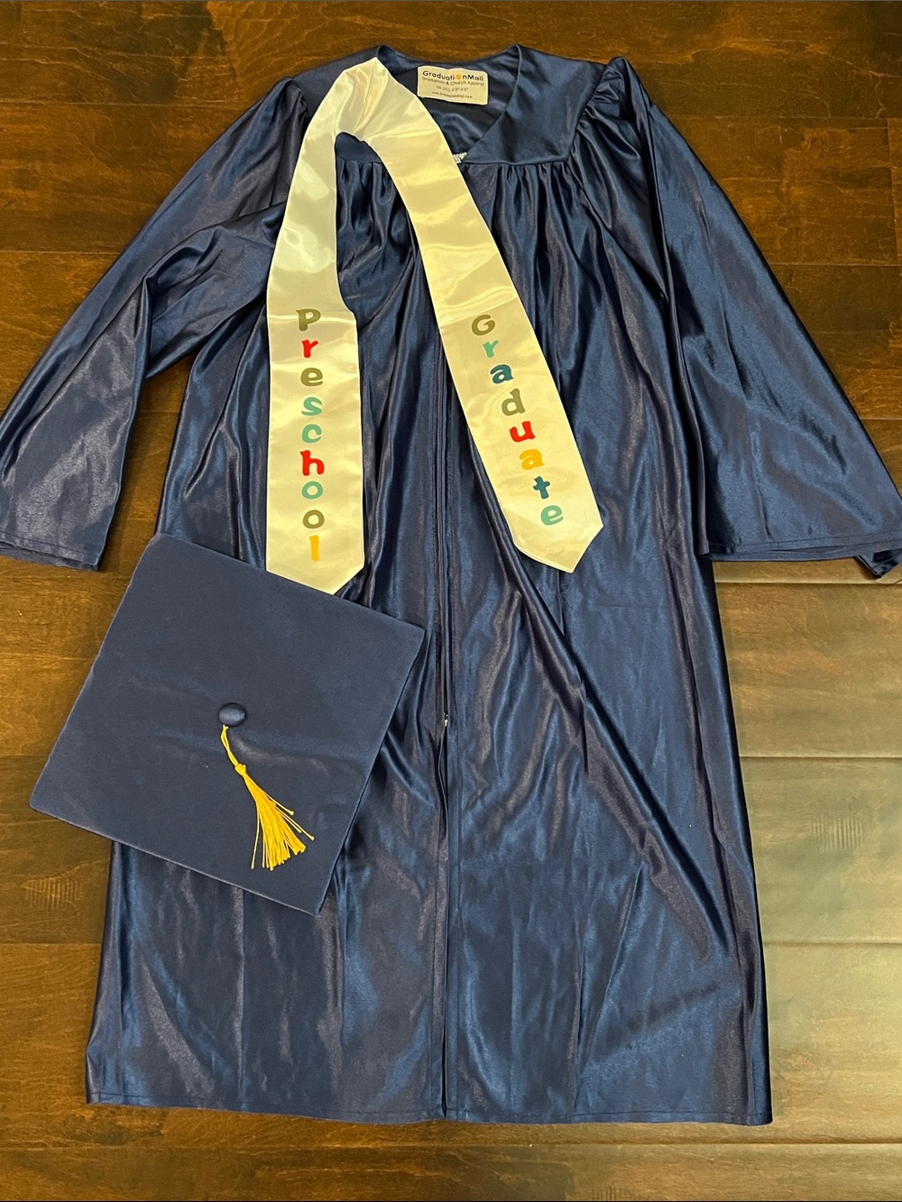 Gildan Navy Blue Preschool Graduate Cap Gown Set with White Sash